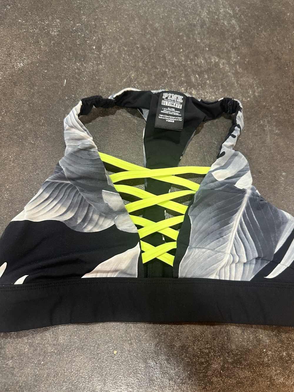 PINK Victoria's Secret Black & Neon Green Sports Bralette